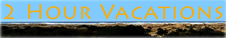 Two Hour Vacation logo and image of ocean with blue sky